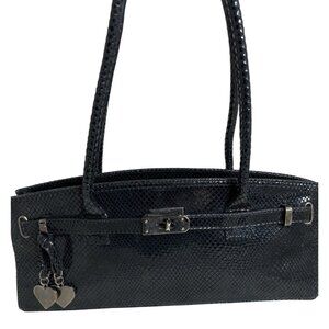 Stuart Weitzman Black Snake Embossed Leather Shoulder Bag W/Double Straps